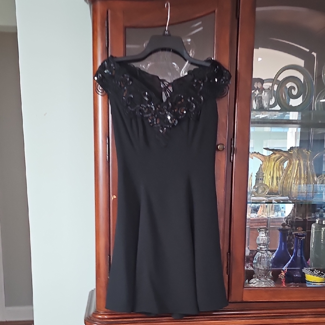 Faviana Vintage Mini Dress With Embroidered Lace Black Size 3/4